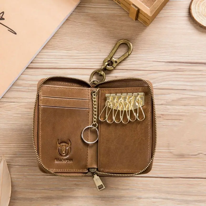 Porte-clé en cuir véritable pour homme, marque de luxe, porte-cartes de poche