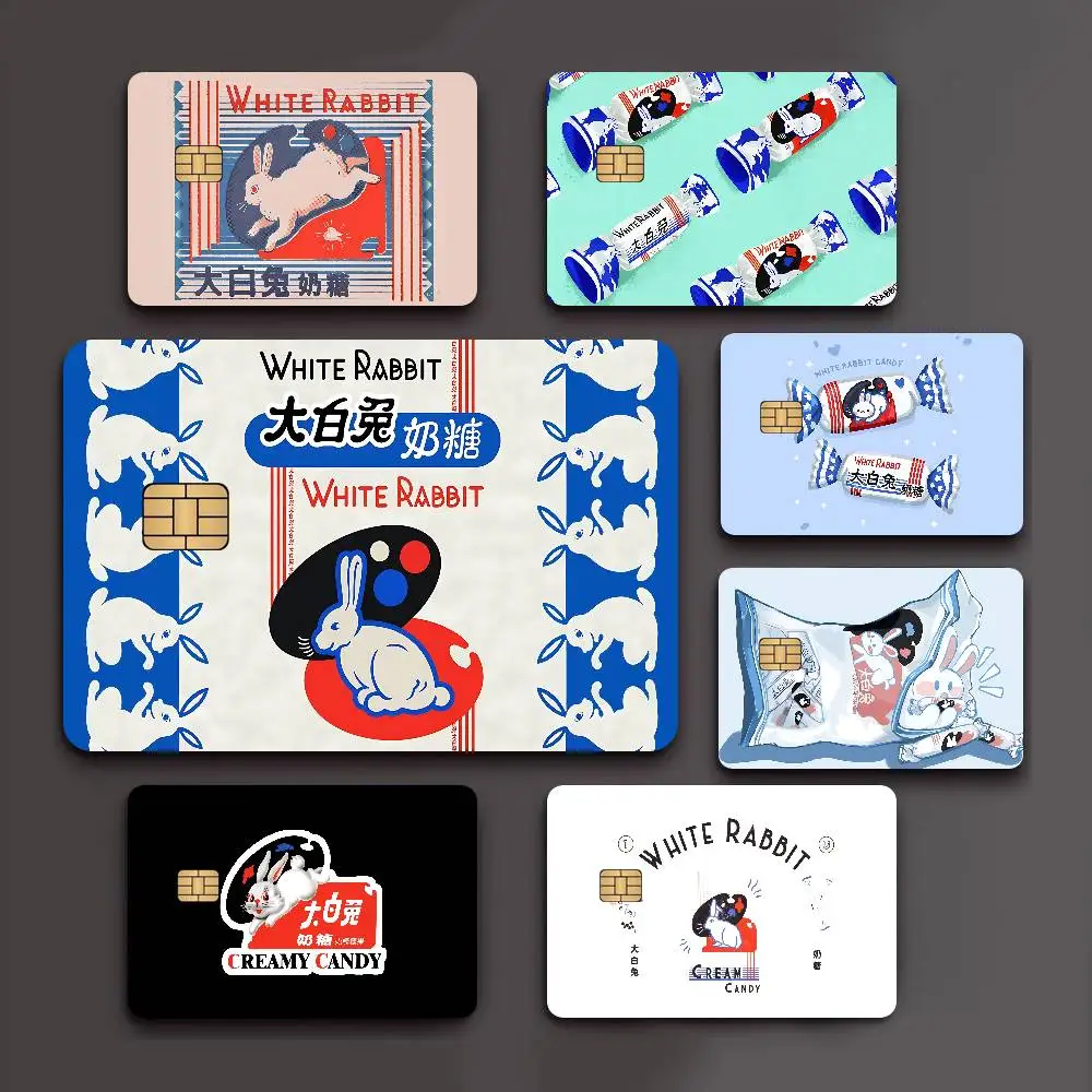 Fashion White Rabbit Creamy Candy Logo Brand Anime Cartoon Sticker Film Skin For Credit Card Debit Bank Bus Card