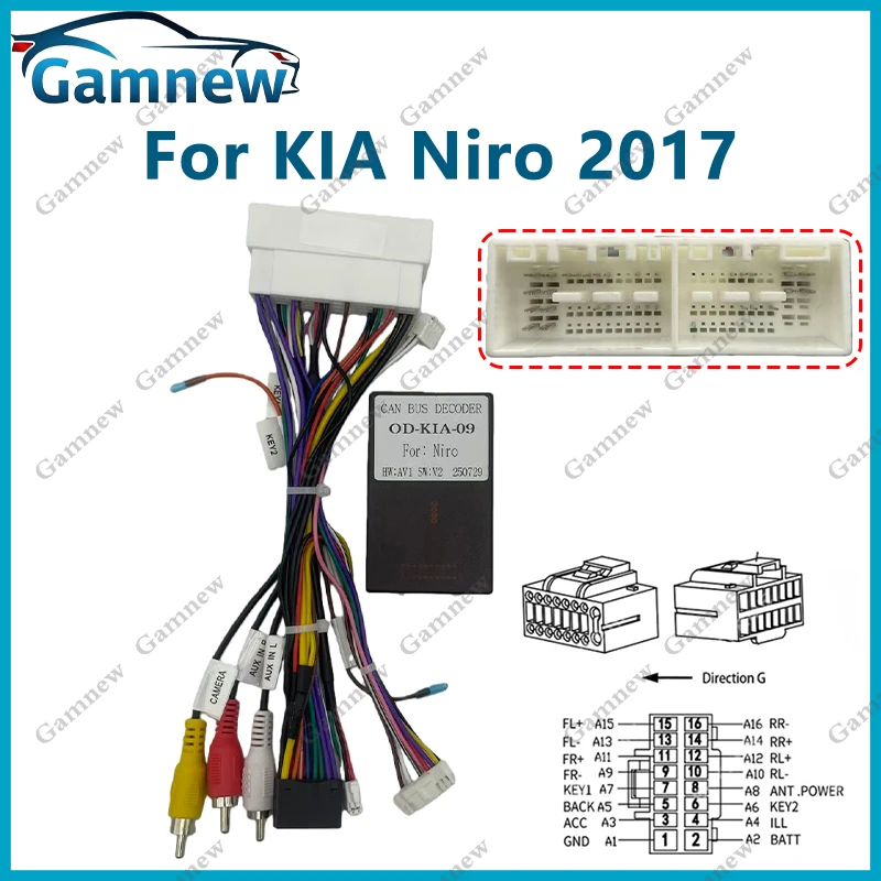 Car 16pin Wiring Harness Adapter Canbus Box Decoder Android Radio Power Cable For Kia Niro Hyundai Ioniq OD-KIA-09