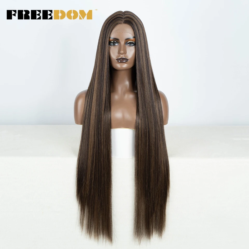 

FREEDOM Synthetic Lace Front Wigs For Black Women 38 Inch Deep Part Long Straight Ombre Brown Red Ginger Cosplay Lace Wigs