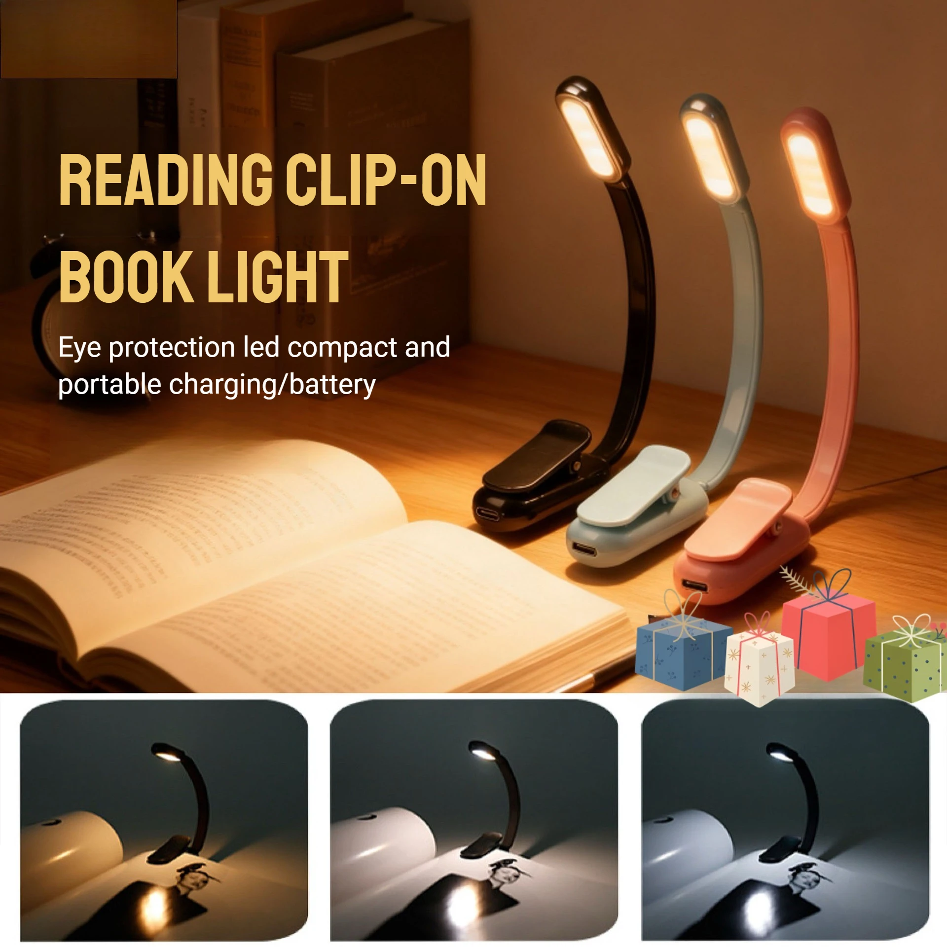 

Мини-светильник для книг, перезаряжаемая лампа, подарочная перезаряжаемая лампа для чтения, регулируемая яркость, питание от USB, клипса, учебный светильник для путешествий