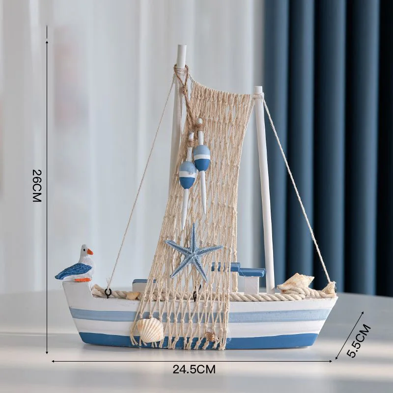 

Mediterranean Sailboat Model Ornament Wooden Seabird Boat Craft Boat Desk Ocean Wind Decoration