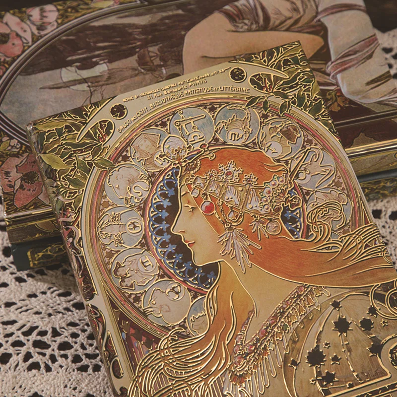 Retro A5 Notebooks,Mucha Girlish Oil Painting Hardcover Diary,Hand Ledger,Hot Stamping,Exquisite And High-Value Notepad CS-020