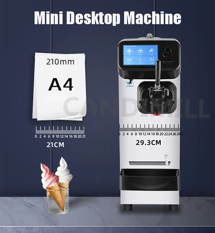 Mesin pembuat es krim otomatis Desktop, kepala tunggal kecil, mesin es krim lembut Sundae Gelato pembuat 6L