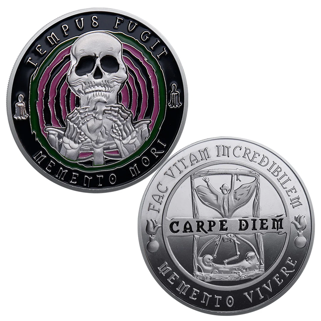 عملة تذكارية على شكل جمجمة موري مطلية بالذهب تذكارية تذكارية من Memento Vivere Carpe Diem