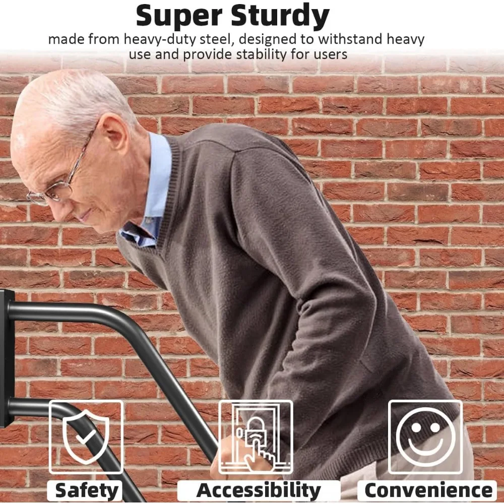 مقبض أمان للدرج مثبت على الحائط على شكل حرف U معدني غير قابل للانزلاق للفناء والجراج والشرفة والحديقة مع طلاء مسحوق #5