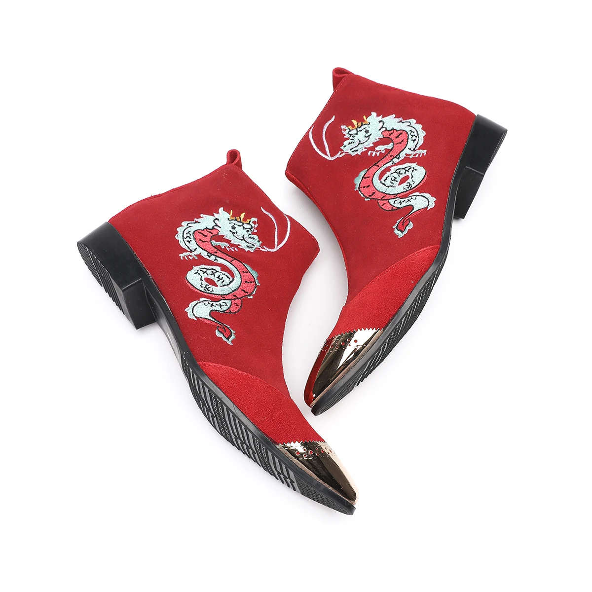 

Botas Hombre Мужские ботильоны с вышивкой красного дракона для вечеринок в ночном клубе, большие размеры, мужские замшевые кожаные формальные короткие ботинки, модельные туфли