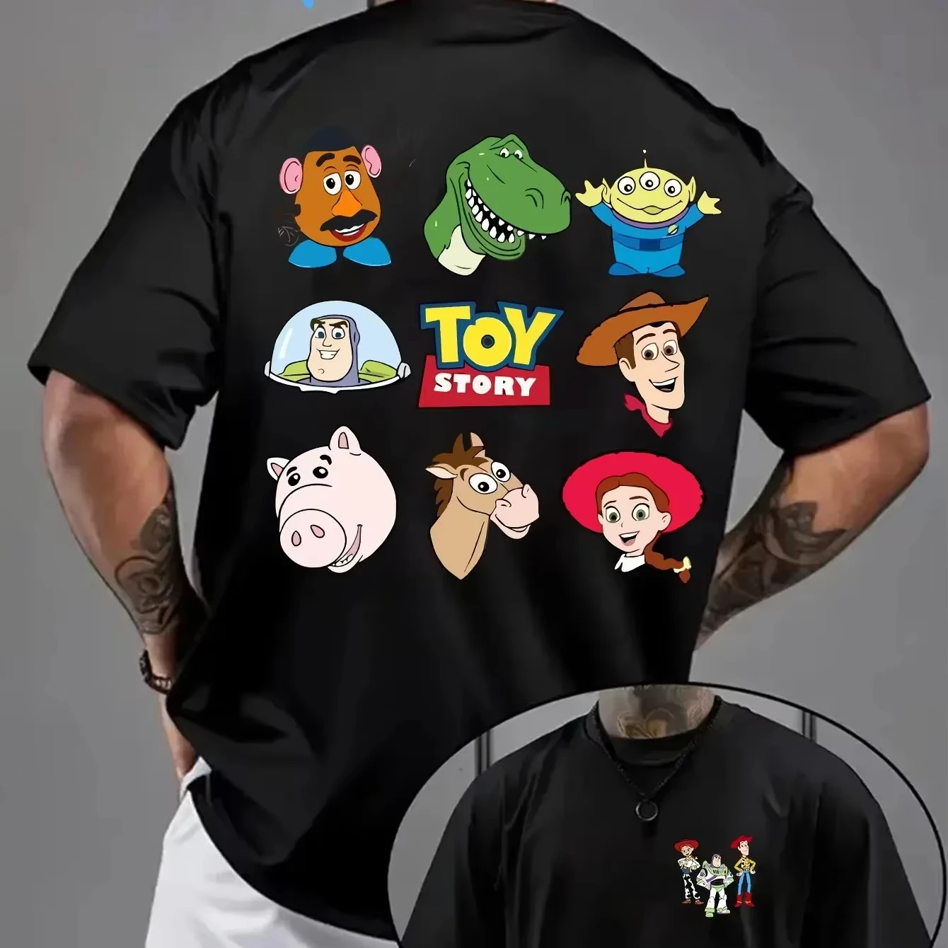 

Футболка Disney Toy Story 2026 для мужчин – Официальная футболка с принтом Вуди и Базза Лайтера, с принтом на спине – Летняя повседневная одежда