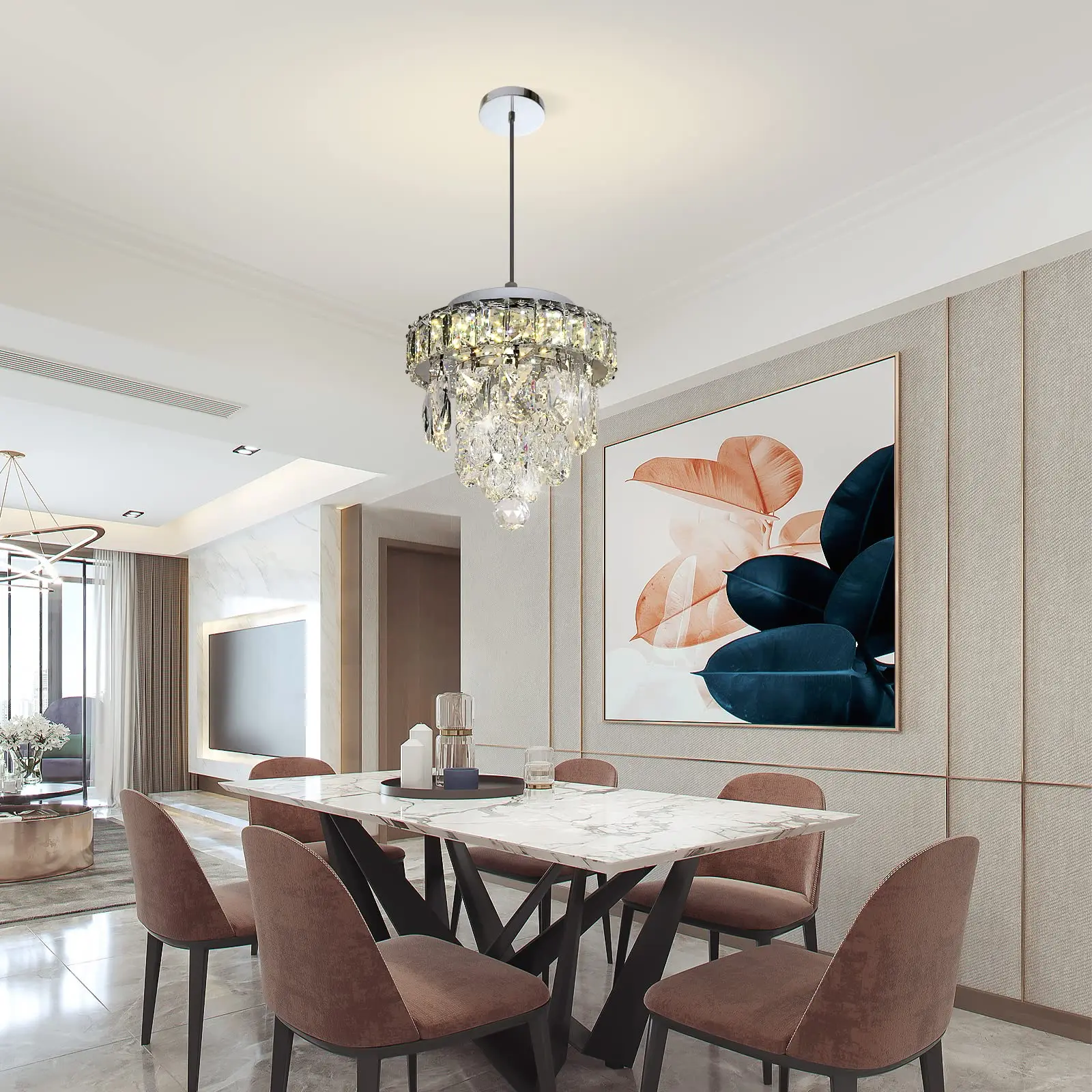 Lampu gantung kristal Mini, lampu gantung plafon krom, lampu langit-langit LED Crystal Flush Mount Dimmable untuk kamar lorong