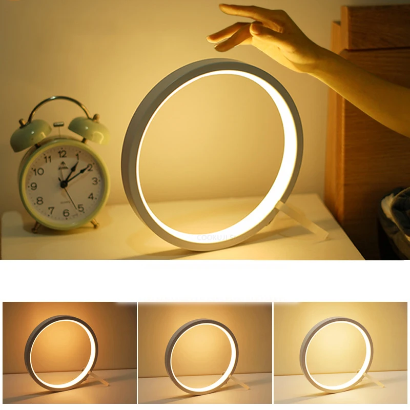 Circular Touch Sensing LED Night Light, Simples multifuncional Quarto Abajur, Simplicidade moderna luz de cabeceira