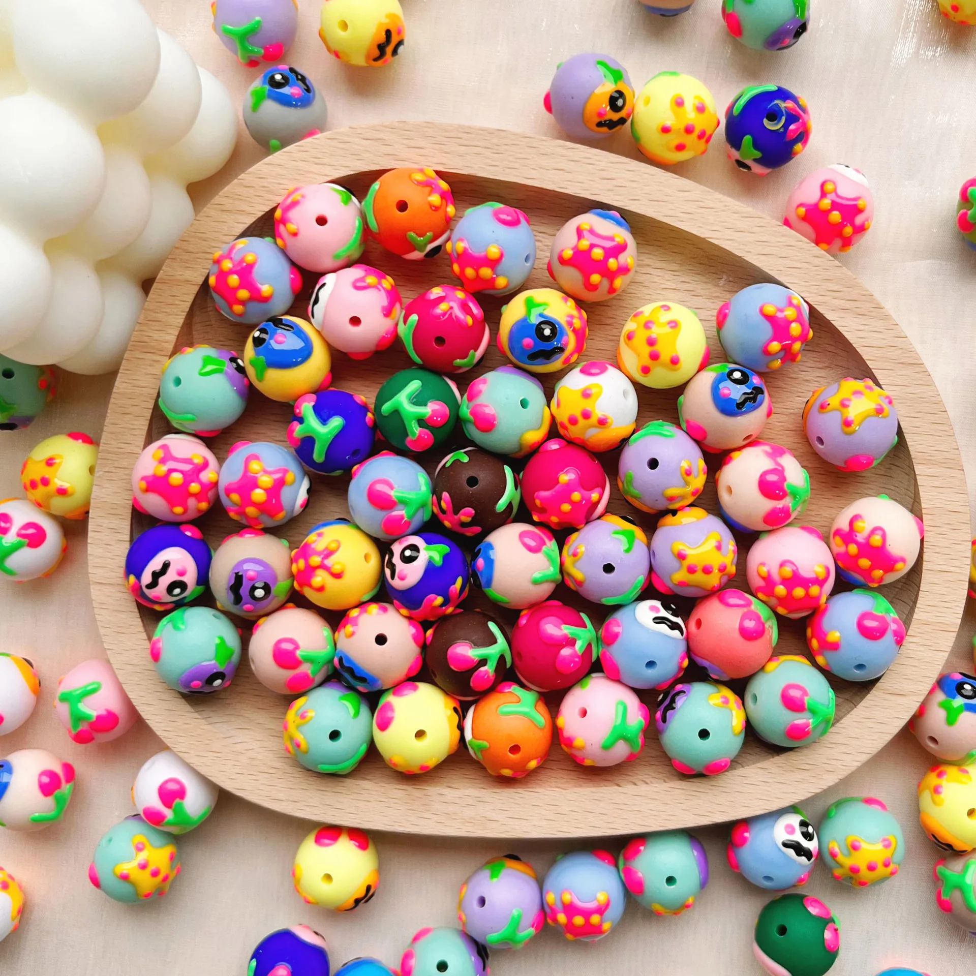 

20Pcs 16mm hand-painted beads handmade DIY accessories mobile phone chain car pendant resin material beaded loose beads