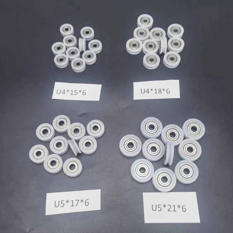 Rolamento de material pom coberto com ranhura em u, rolamento 604zz 624zz 695zz 625z, polia de nylon com sulco profundo, rolo de polia de rolamento de nylon com 10 peças