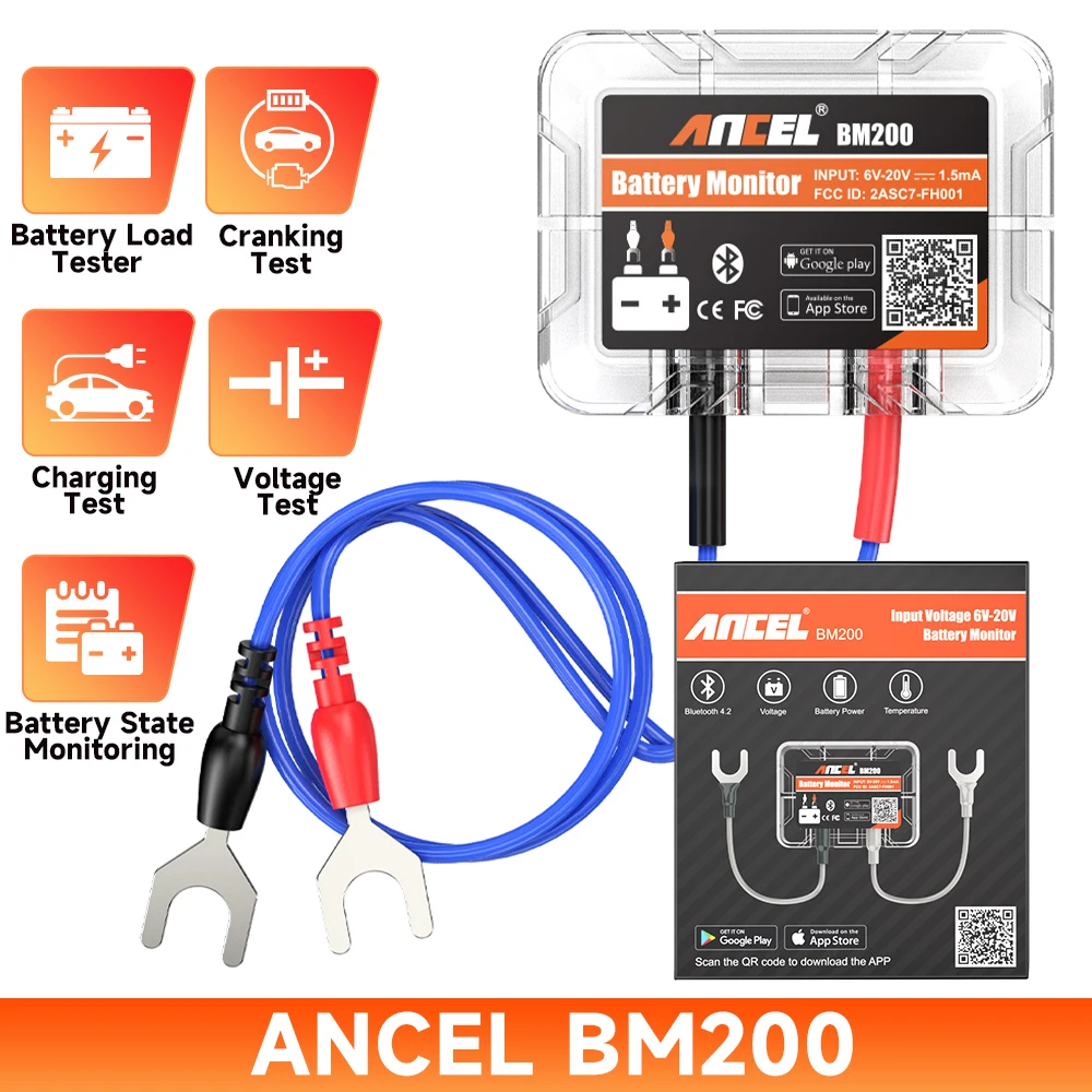 ANCEL BM200 12V Car Battery Tester Automotive Battery Monitor Bluetooth Auto Battery Load Tester Cranking Charging Test Analyzer