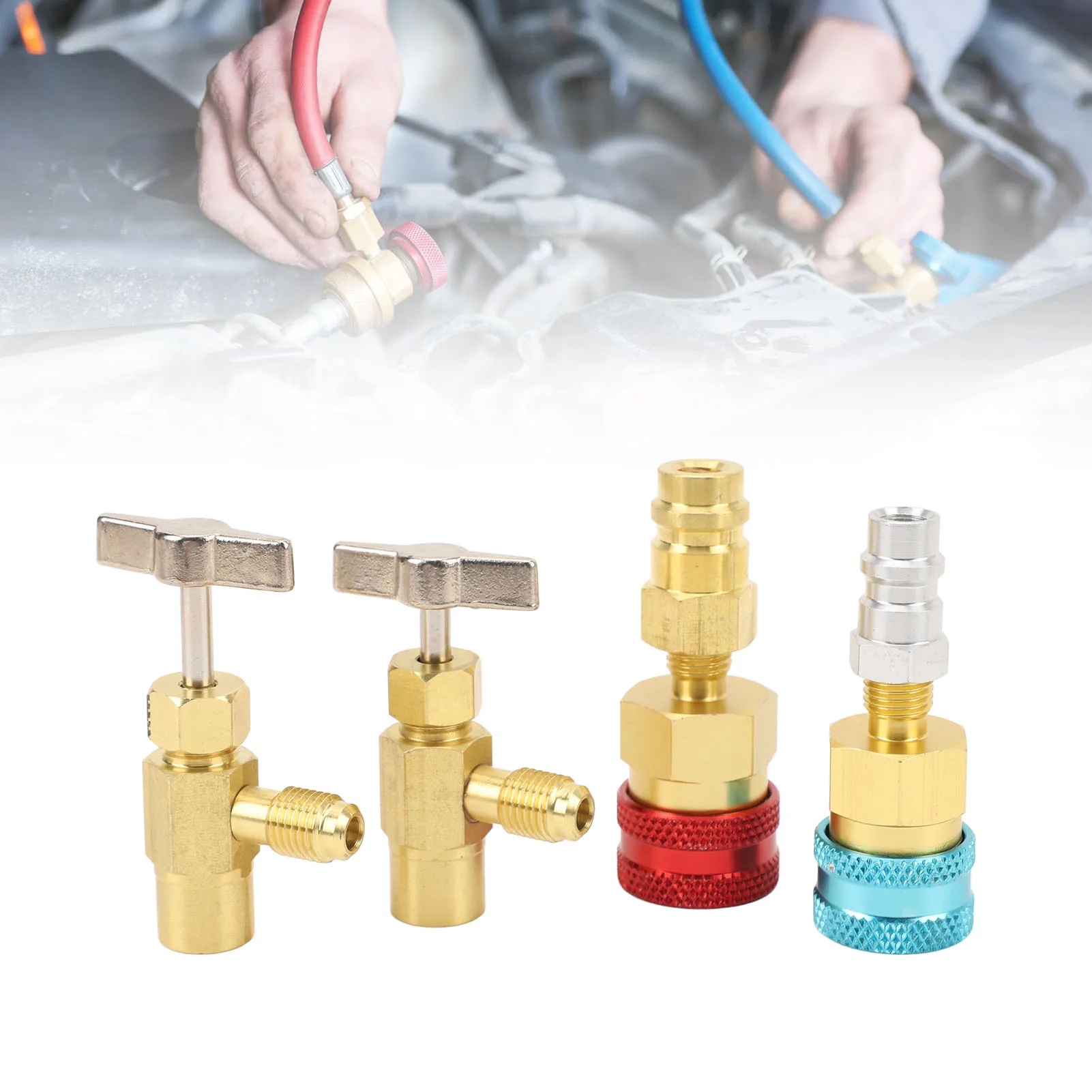 ชุดข้อต่อเร็ว R1234YF แบบปิดผนึกเอง ใช้ได้กับทั้งแรงดันสูงและแรงดันต่ำ  อะแดปเตอร์ 1234yf เป็น R134a สำหรับเครื่องปรับอากาศรถยนต์ ชาร์จแอร์ ใหม่