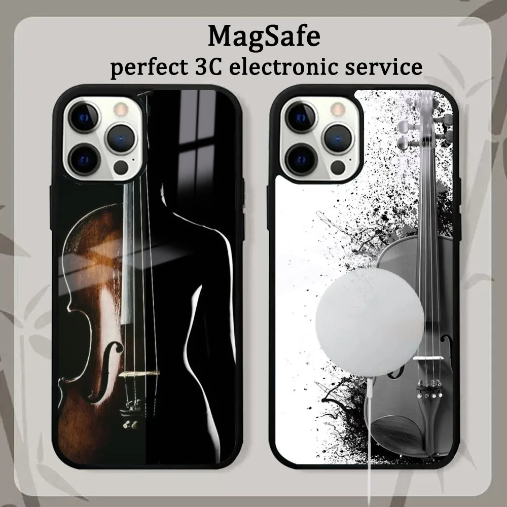 

Black And White Violin Cello Phone Case For iPhone 15 14 13 12 11 Pro Max Plus Mini Mirror Magnetic Cover