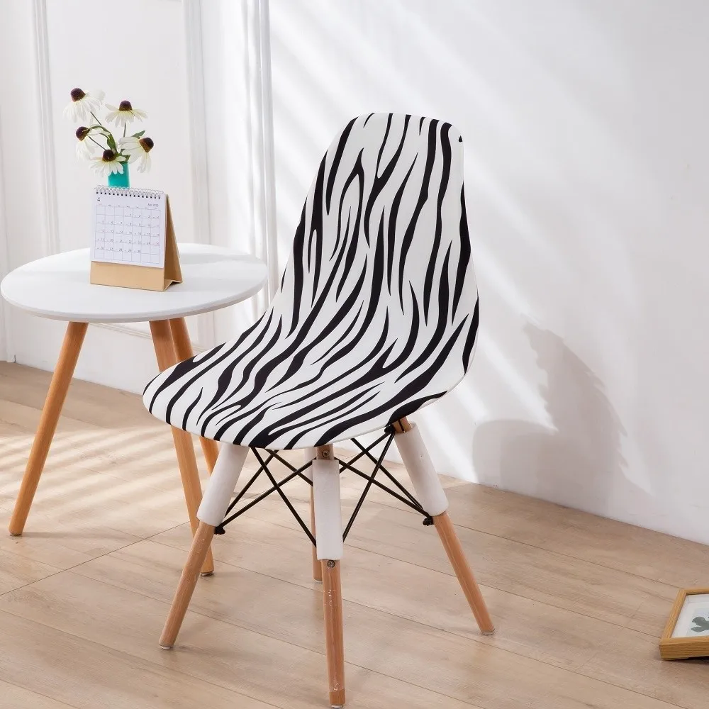 High Elasticity Scandinavian Chair Cover Removable Washable Short Back Chair Cover Printed Dining Seat Cover