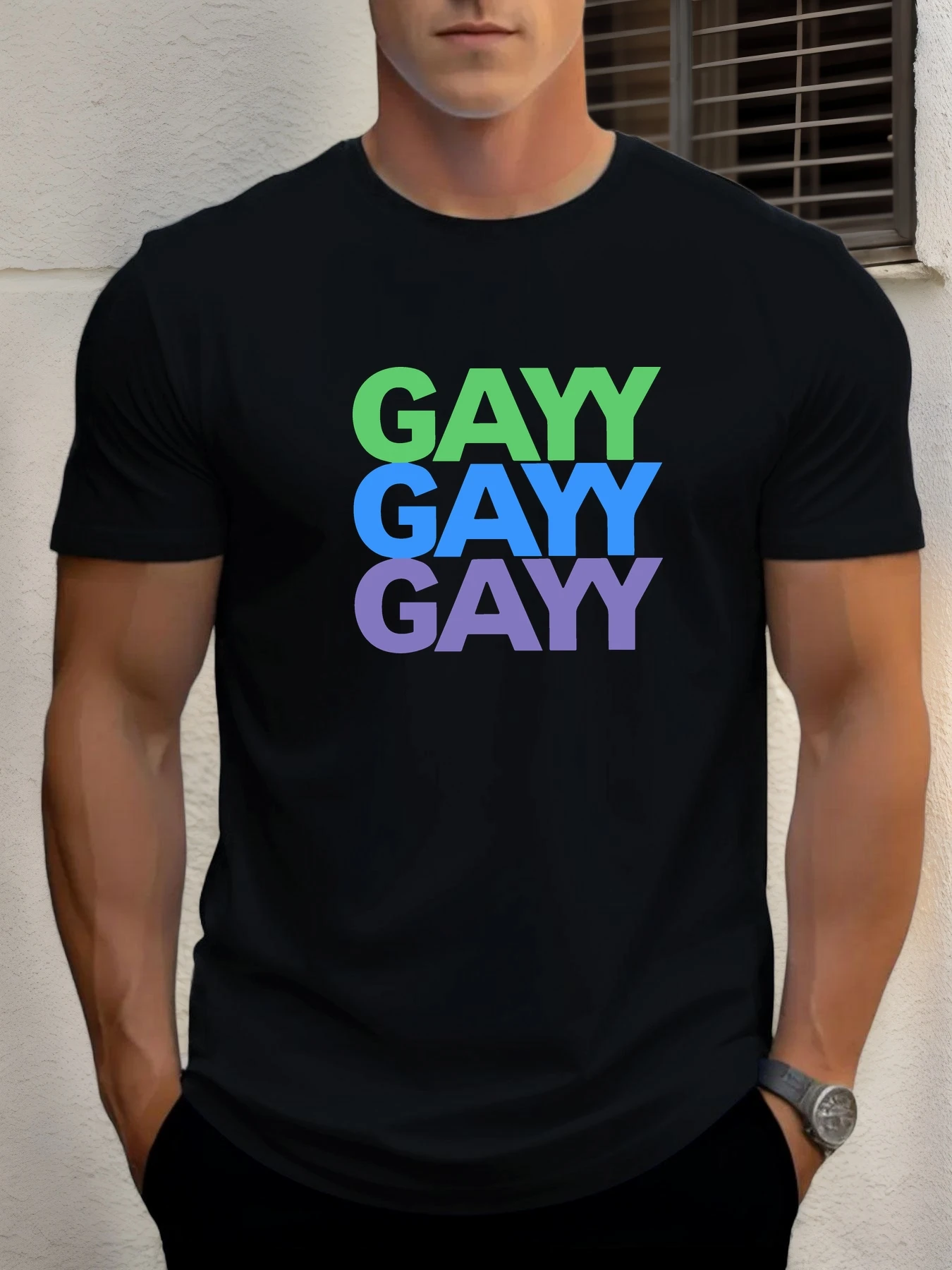 

Man Short Sleeve T-shirt GAY Print Summer Round Neck Oversized Tee Casual Fashion High Quality Clothing