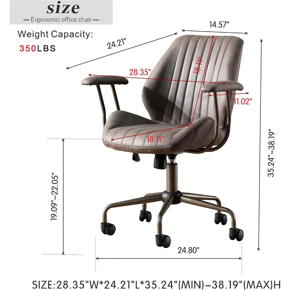 Home Office Ergonomic Chair, Mid-Century Modern Leather Chair, Swivel Rolling Task Desk Chair with Armrest Wheels, Comfy Comput