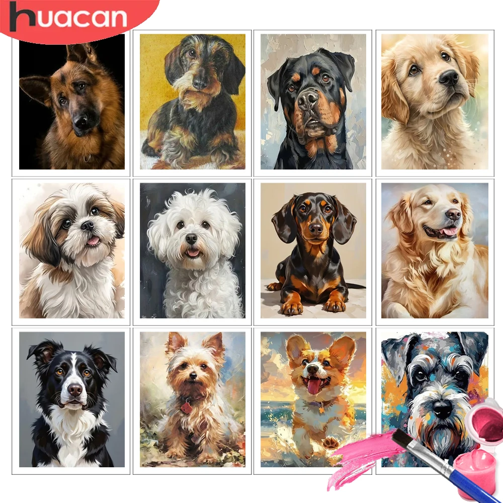 HUACAN Painting By Number Kits Dog Animal Handmade Diy Drawing On Canvas Picture Personalized Gifts Craft Kit Wall Arts