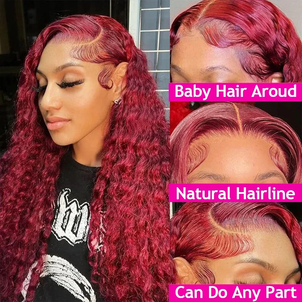 13x4 hd Lace Frontal Curly Wigs Cheap on sale 99J Burgundy 13x6 hd Lace Front Human Hair Deep Wave Wigs for Women Choice Cosplay