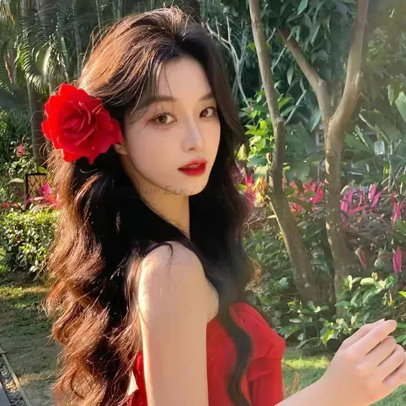 Forcina a fiore grande per donna Accessorio per capelli per ragazza dolce copricapo per fermaglio per capelli con fiore simulato per festa di nozze da sposa, damigella d'onore