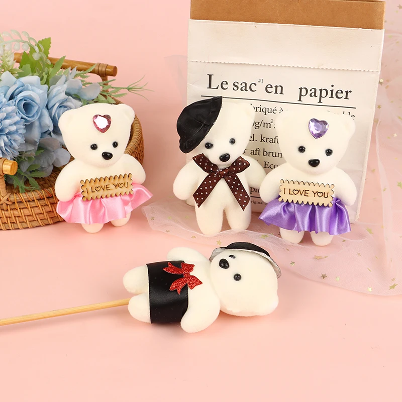 部屋の装飾のためのミニクマの人形、花の花束、動物の形、フォームプッシュおもちゃ、カップル、誕生日プレゼント、10個