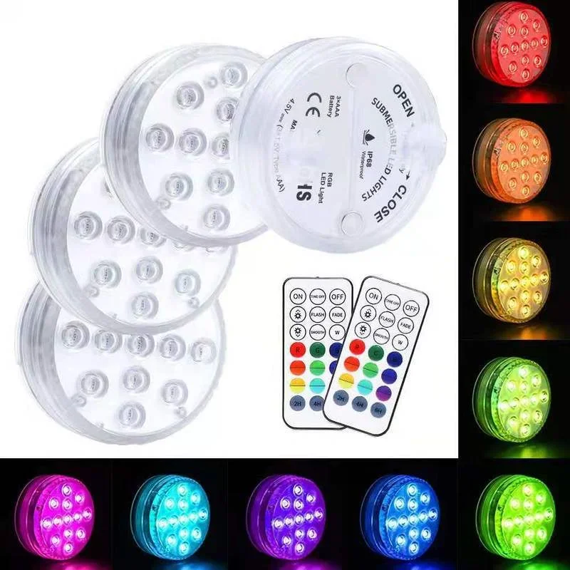 RGB Submersible LED Lights Battery Operated Spot Lights, Remote Control, for Outdoor Vase Pond Garden Party Decor