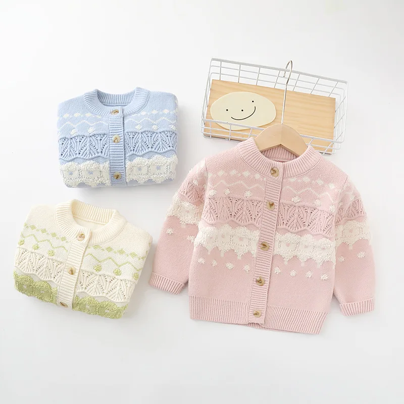 

New Year Sweaters for Children Girls Appliques Knitted Cardigan Skin-friendly Autumn Winter Cotton Tops Princess Jackets HY08041