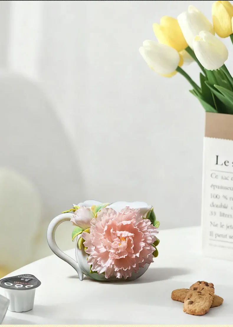 Intangible Cultural Heritage Handmade Ceramic Underglaze Peony Cup Ornament Coffee Cup Living Room Tea Room Gifts