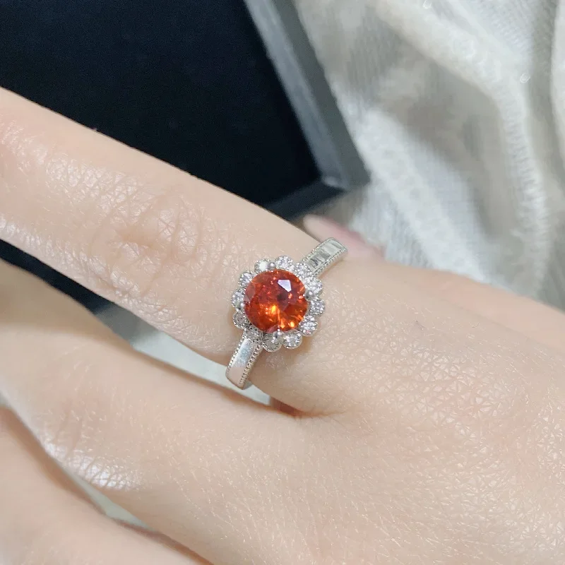 MDLFES Moiss1n الماس نمط ليتل ديزي لايف الساخن مجموعة أقراط اليوسفي الأحمر مشع زركونيا الملونة مجوهرات حلقة مفتوحة