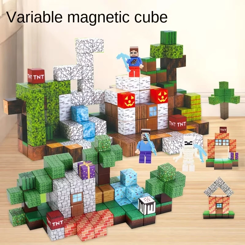 New Magnetic Blocks-Build Mine Magnet World Set for Boys Girls, Sensory Construction Toys for Toddlers Christmas Gifts