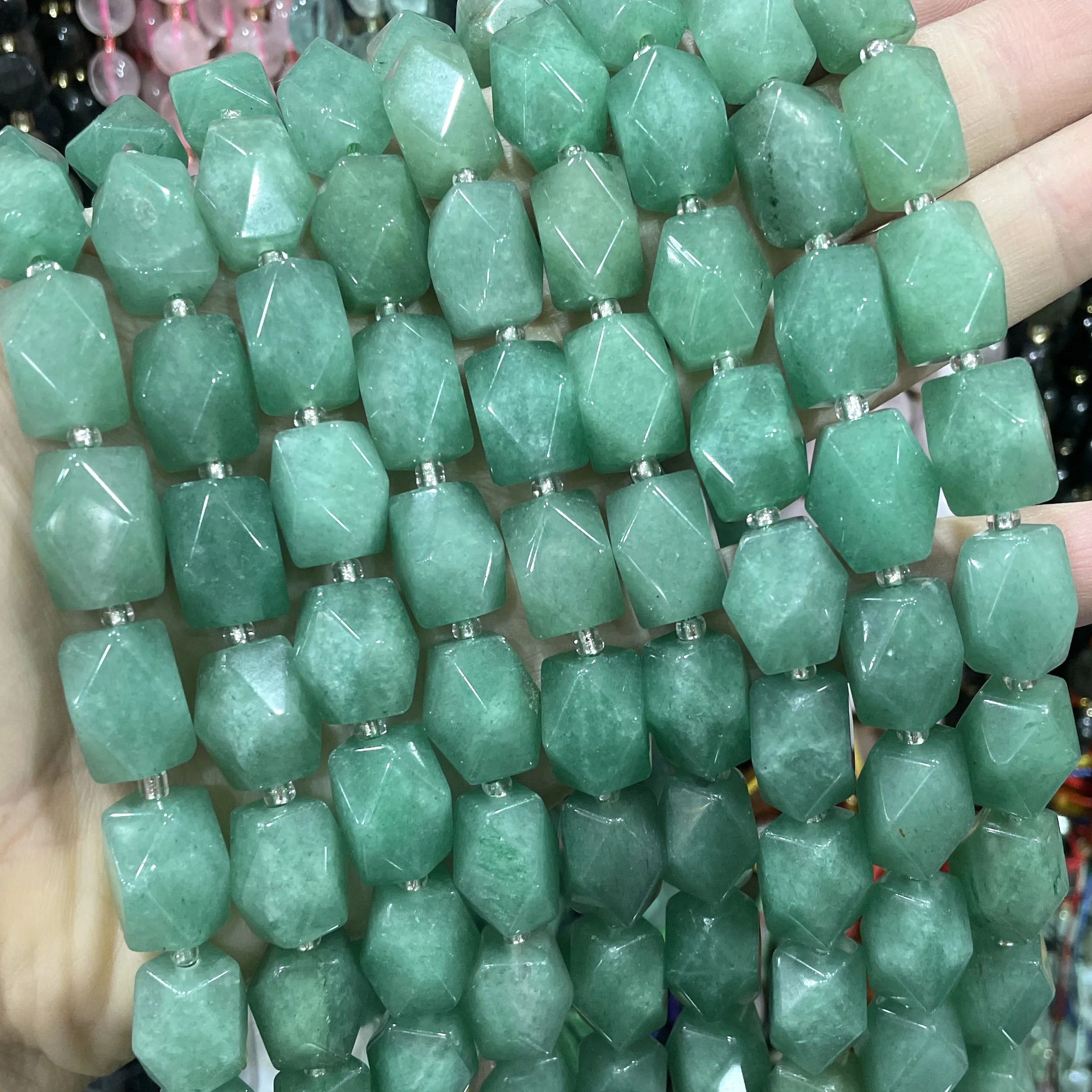 Perles d'espacement en pierre naturelle à facettes, aventurine verte, jaspe, pour la fabrication de bijoux, collier fait à la main, 10x14mm