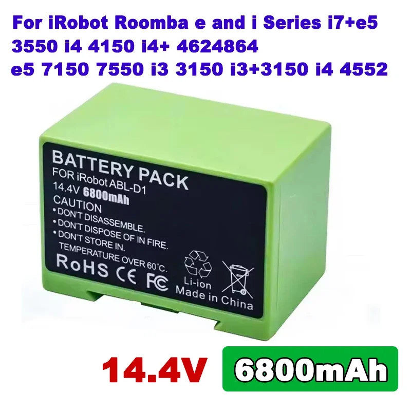 

2024 14.4V 6800mAh I7 Battery Replacement for IRobot Roomba E and I Series I7+ E5 7150 7550 I3 3150 I3+ 3550 I4 4150 I4+ 4624864