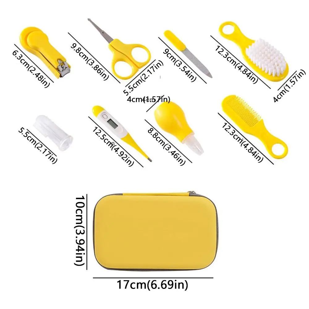 8 قطعة حقيبة إيفا طقم العناية بصحة الطفل المواد سلامة مسمار كليبرز مشط الوليد أدوات للعناية الشخصية فرشاة ناعمة الخشن ميزان الحرارة #6