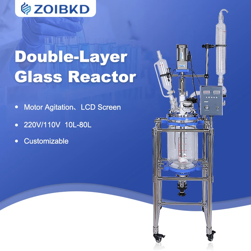 

ZOIBKD 10~80L Lab Jacketed Glass Reactor Chemistry Distillation Double-Layer Glass Chemical Reaction Vessel with Digital Display