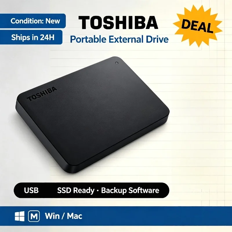 Toshiba Canvio Basics A3 2TB Matte Black Portable External HDD USB 3.0 Home Theater Backup Storage Pro Unit