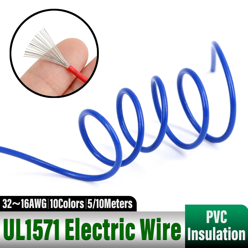 10 Colors UL1571 Electronic Wires 32/30/28/26/24/22/20/18/16 AWG Environmental PVC Insulation DIY Line LED Tinned Copper Wires
