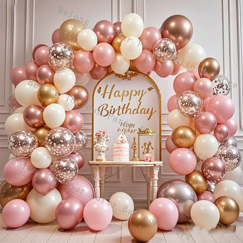 Guirlande de ballons Macaron rose Pastel, Kit en arc, décoration de fête d'anniversaire et de mariage, ballons en Latex pour fête prénatale pour filles, chaîne de ballons blancs