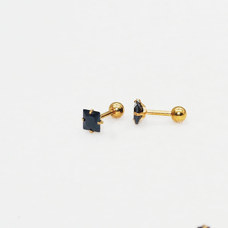 Viral Sparkling Square Zirconia Earrings Stainless Steel Rotating Ball Studs Hypoallergenic Women's Gift 1.2*6MM