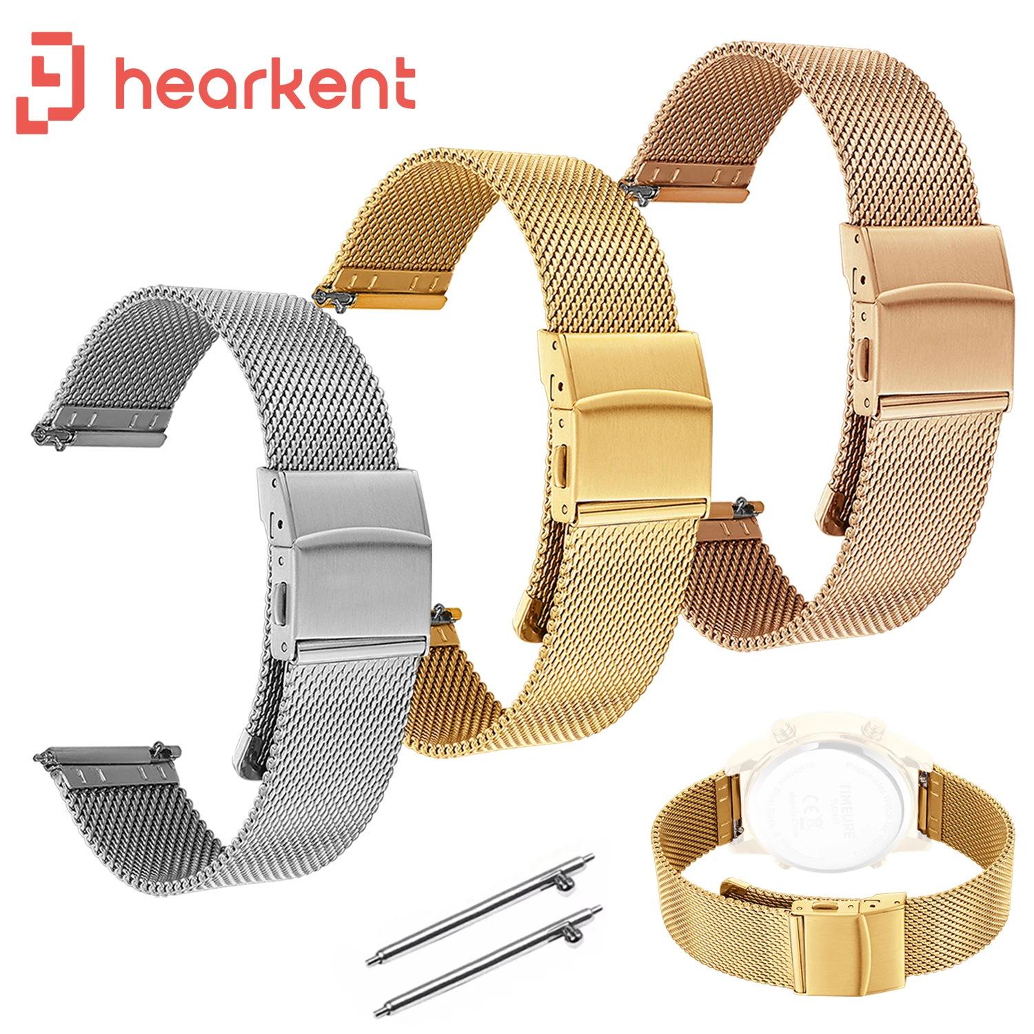 

Hearkent Mesh Stainless Steel Strap 18mm for Women Watches Sport Watch Replacement Wrist Strap Metal Strap Accessory Gold/Silver