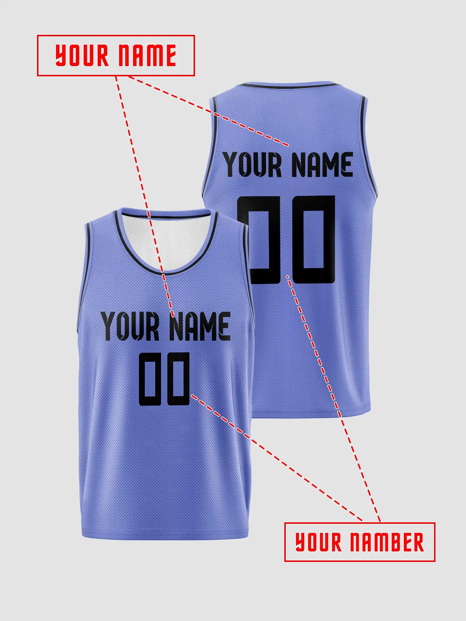 Light Purple Black Trim Custom Basketball Jersey Set, Adults Kids Name Number Print Quick‑Dry Uniform