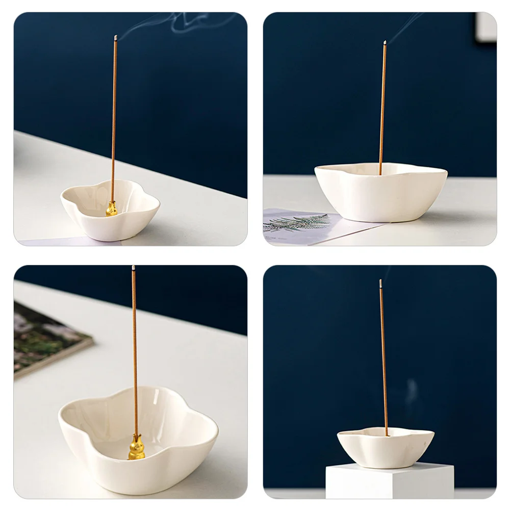 

Four Petal Decorative Incense Burner Ceramic Incense Stick Holder Compact Desktop Tray for Bedroom Office Sauna