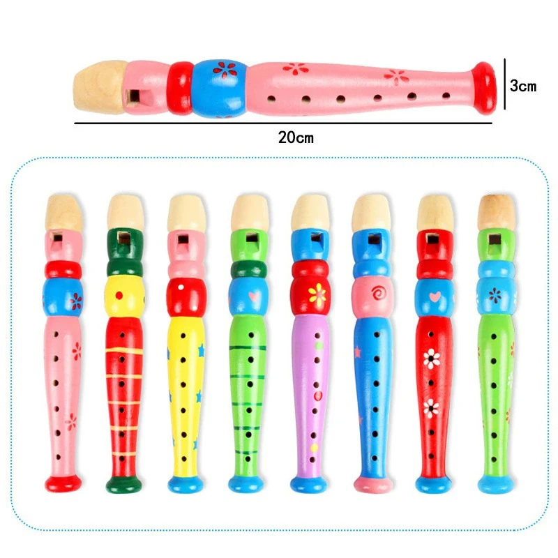 1Pc Wooden Cartoon Flute Children Clarinet 6-Hole Piccolo Musical Instrument Toys Early Learning Educational Wooden Toys