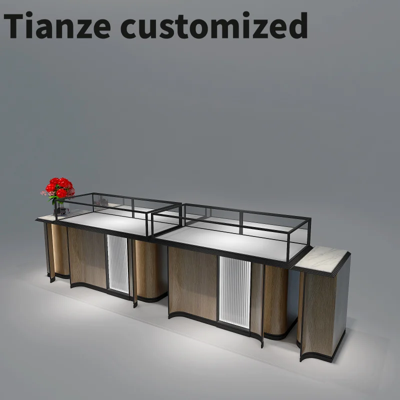 

Customized-custom tall cases lock design white glass counter display luxury jewelry showcase cabinet with LED strip light