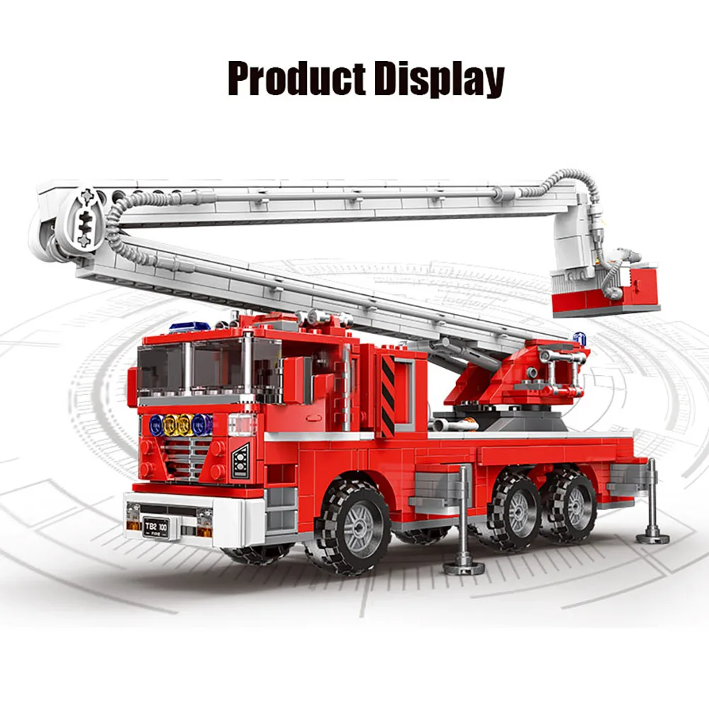 700+ Pcs Firetruck Ladder Building Blocks MOC With Water Tank Firemen Car Bricks City Police Technical Set Toys for Kids Gifts