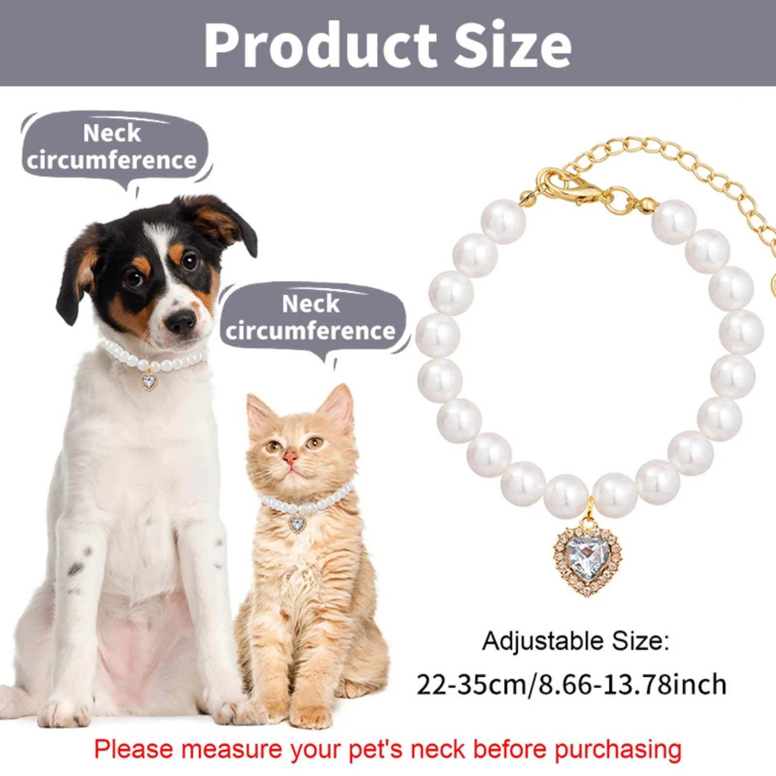 

Glamorous Cat Pearl Necklace - Colorful Acrylic Love Heart & Rhinestone Pendant in Princess Style,Ideal for Stylish Cats & Dogs!