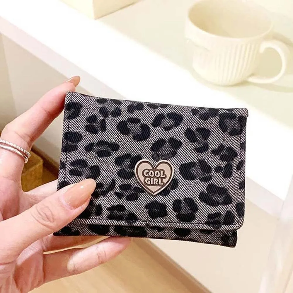 Anti-splash Water Portable Leopard Print Wallet Multiple Card Texture Short Square Purse Mini Retro PU Card Bag Girls