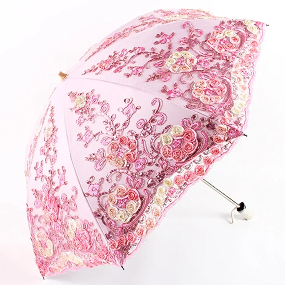 New Fashion Luxury Flower Umbrella Rain Women Dual Folding Double Layer Lace Up Parasol Luxury Brand High-end Wedding Umbrellas