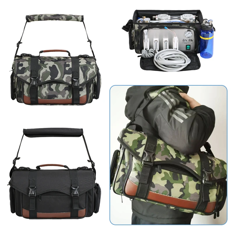 Portable Dental Unit Backpack Air Turbine Unit 110/220V with Oilless Air Compressor 3 Way Syringe 2/4 Holes Handpiece Pipe