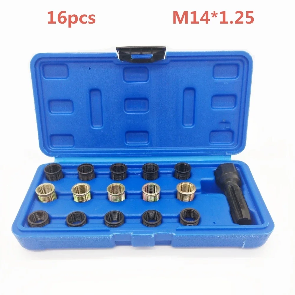 M14x1.25 Spark Plug Thread Repair Kit 16Pcs Cylinder Head Rethreading Tap Set For Damaged Spark Plug Hole Repair